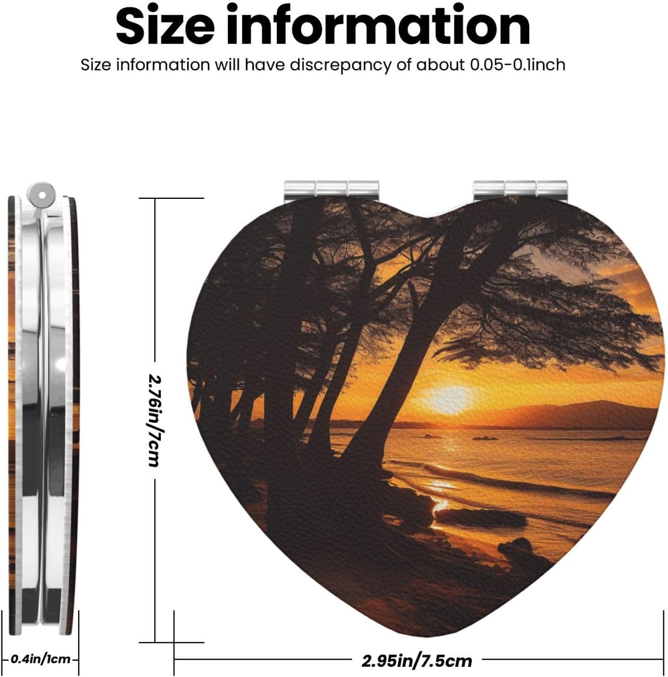 Seashore Trees Sunset Compact Mirror for Purse, Pu Leather Travel Makeup Mirror with 2X/1X Magnification, Foldable Cosmetic Mirrors, Portable Small Handheld Beauty Mirror for Woman Girls image 3