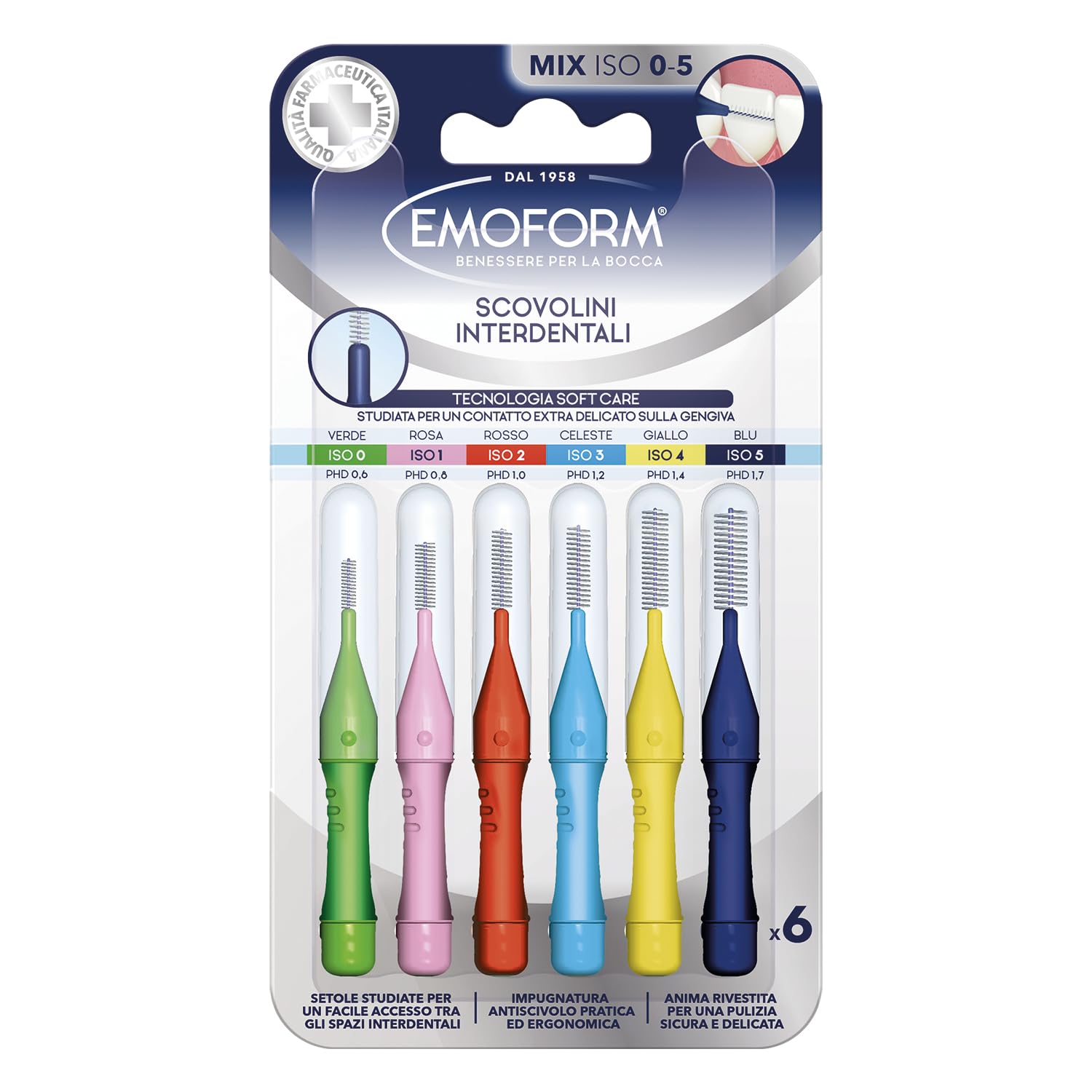 Emoform Interdental Brush with SoftCare Technology for Extra Gentle Contact with Gums Thanks to Soft Bristles Ergonomic and Non-Slip Handle with Cap