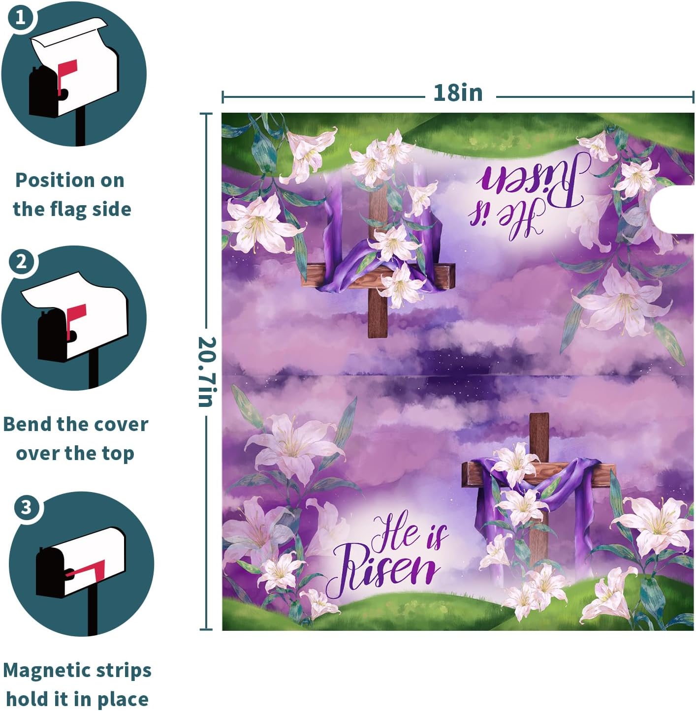 Kawani Easter He is Risen Mailbox Cover - Magnetic Happy Easter Mailbox Wrap - Standard Size 18 X 21 Inch - Purple Flowers Decorative for Home & Outdoor