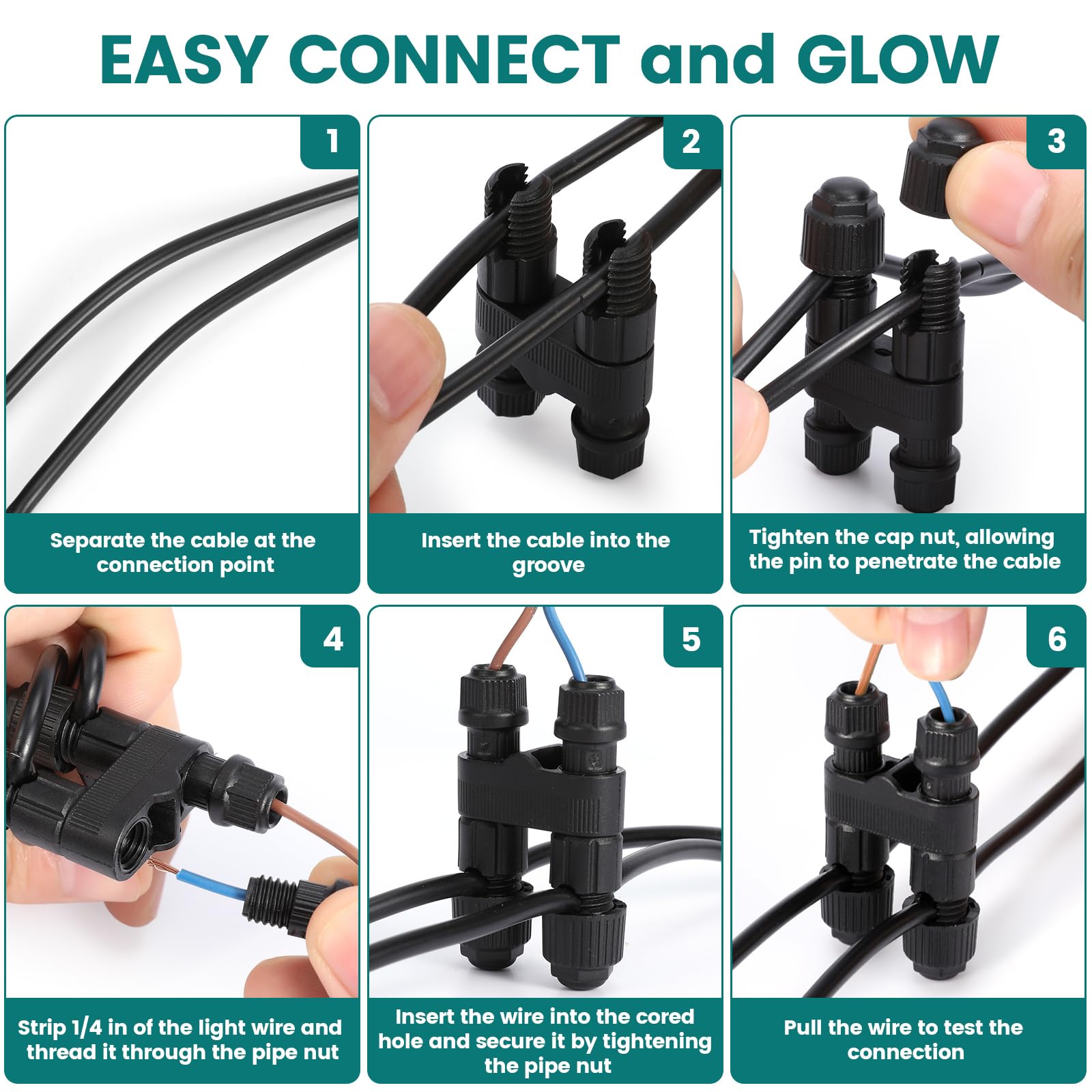 iCreating - Confezione da 22 connettori per cavi a bassa tensione, connettori impermeabili per illuminazione paesaggistica, per cavi da 12/2 14/2 16/2 18/2 gauge a bassa tensione per luci da cortile