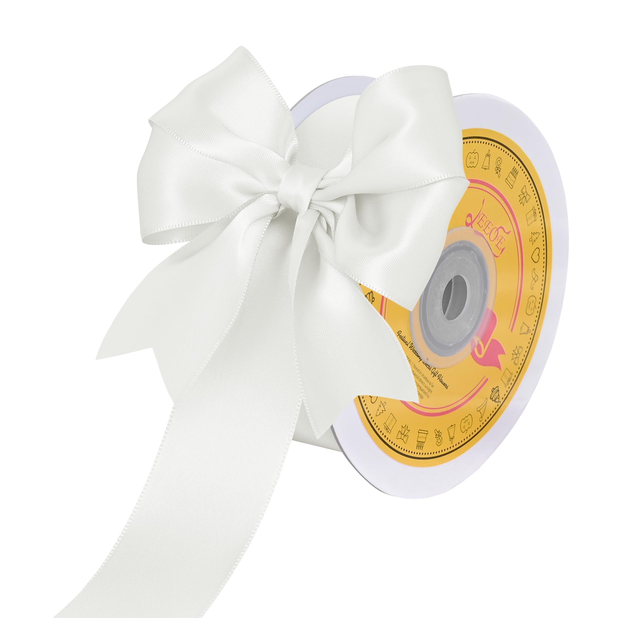 Double Face Off White Satin Ribbon 1-1/2 inch X 25 Yards Polyester Off White Ribbon for Gift Wrapping Very Suitable for Weddings Party Hair Bow Invitation Decorations and More