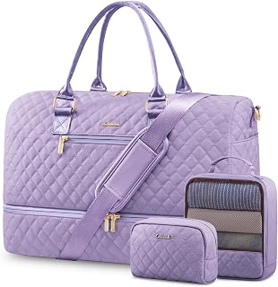 LOVEVOOK Travel Duffle Bag for Women, Weekender Overnight Bag with Shoe Compartment, Carry on Bag with Toiletry Bag, Gym Duffel Bag with Wet Pocket, Hospital Bags for Labor and Delivery 3 Pcs Set