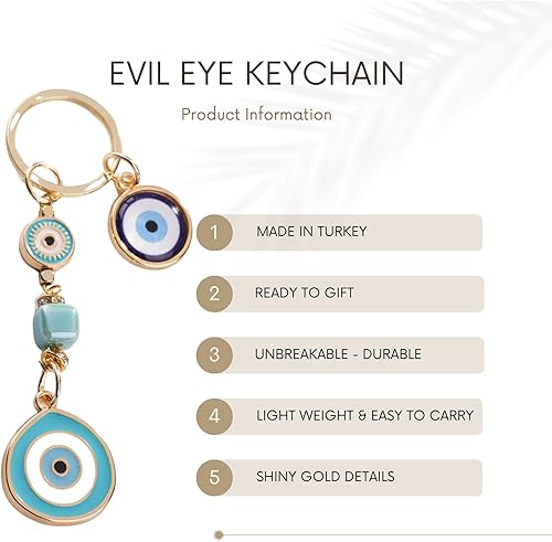 Miniatura 5 de BCS Llavero con dije de mal de ojo, amuleto de buena suerte y protección, llavero de automóvil, accesorios para bolso para mujer
