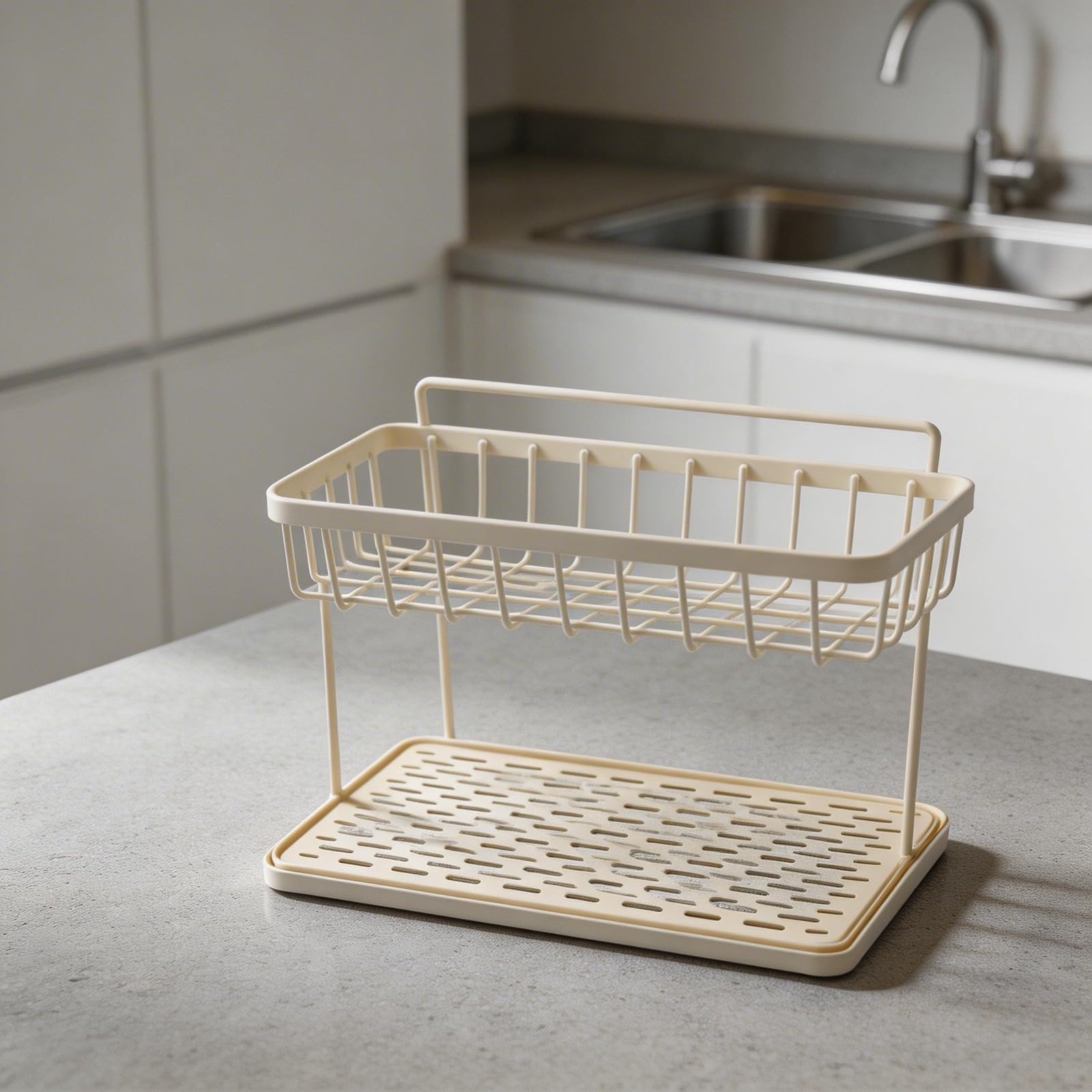 Schwammhalter Spülbecken 304 Edelstahl mit Abtropfgestell für Küche Organizer Platzsparend 28,5x12,5x23cm(white)