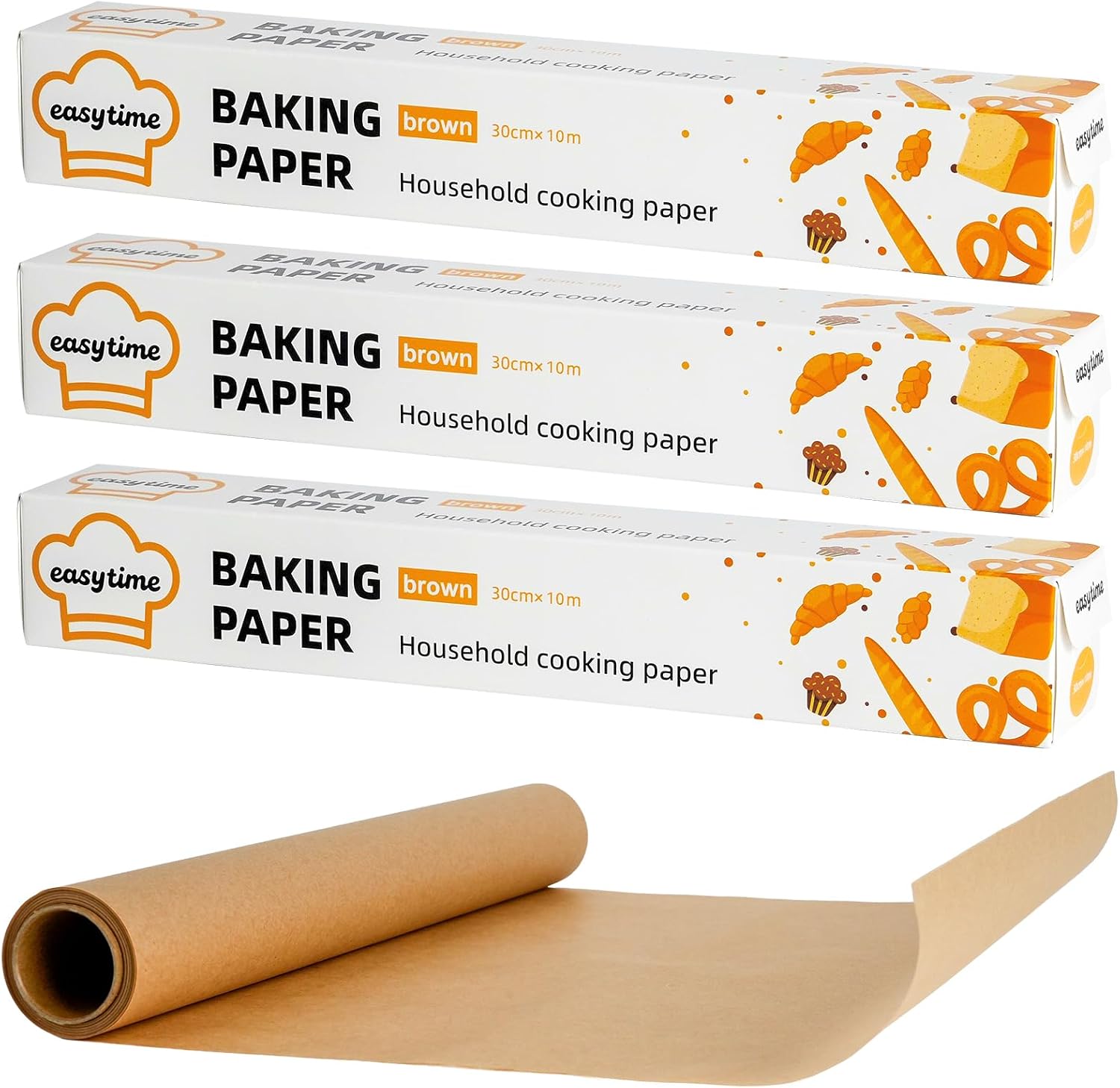 Unbleached Parchment Paper Roll for Baking 12in x 49ft, 3 Pack of 12in x 16.3FT, Parchment Paper Built-in Metal Cutter, Non-Stick for Baking, Grilling, Air Fryer, Meal Prep, Pans and Oven