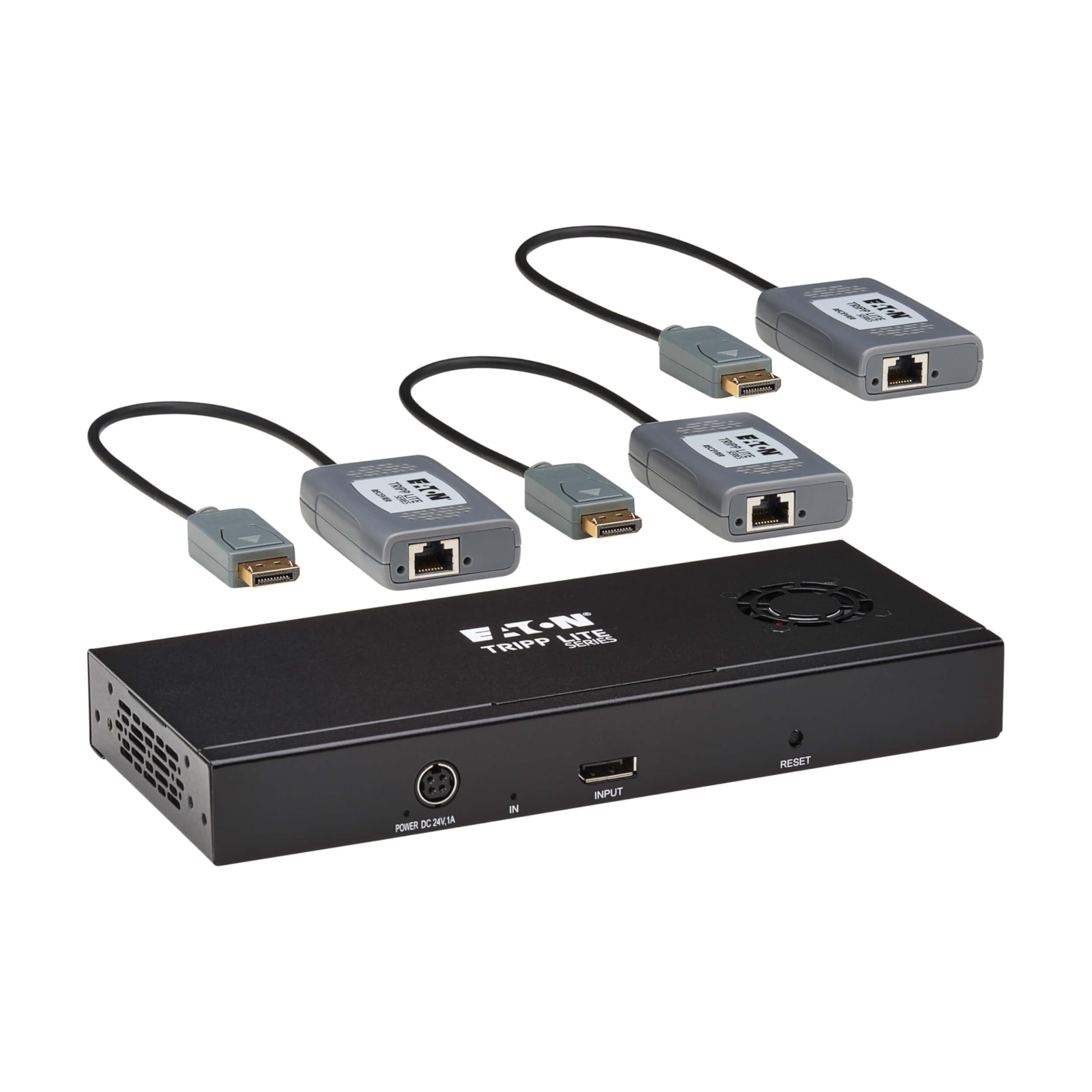 Tripp Lite Series 3-Port DisplayPort Splitter + Extender Over Ethernet Cat6, Up to 8K@60Hz Video, 1 in 3 Out, DP 1.4, MST Hub, TAA Compliant, Plug-and-Play, 1-Year Warranty (B156E-003-8K-K)