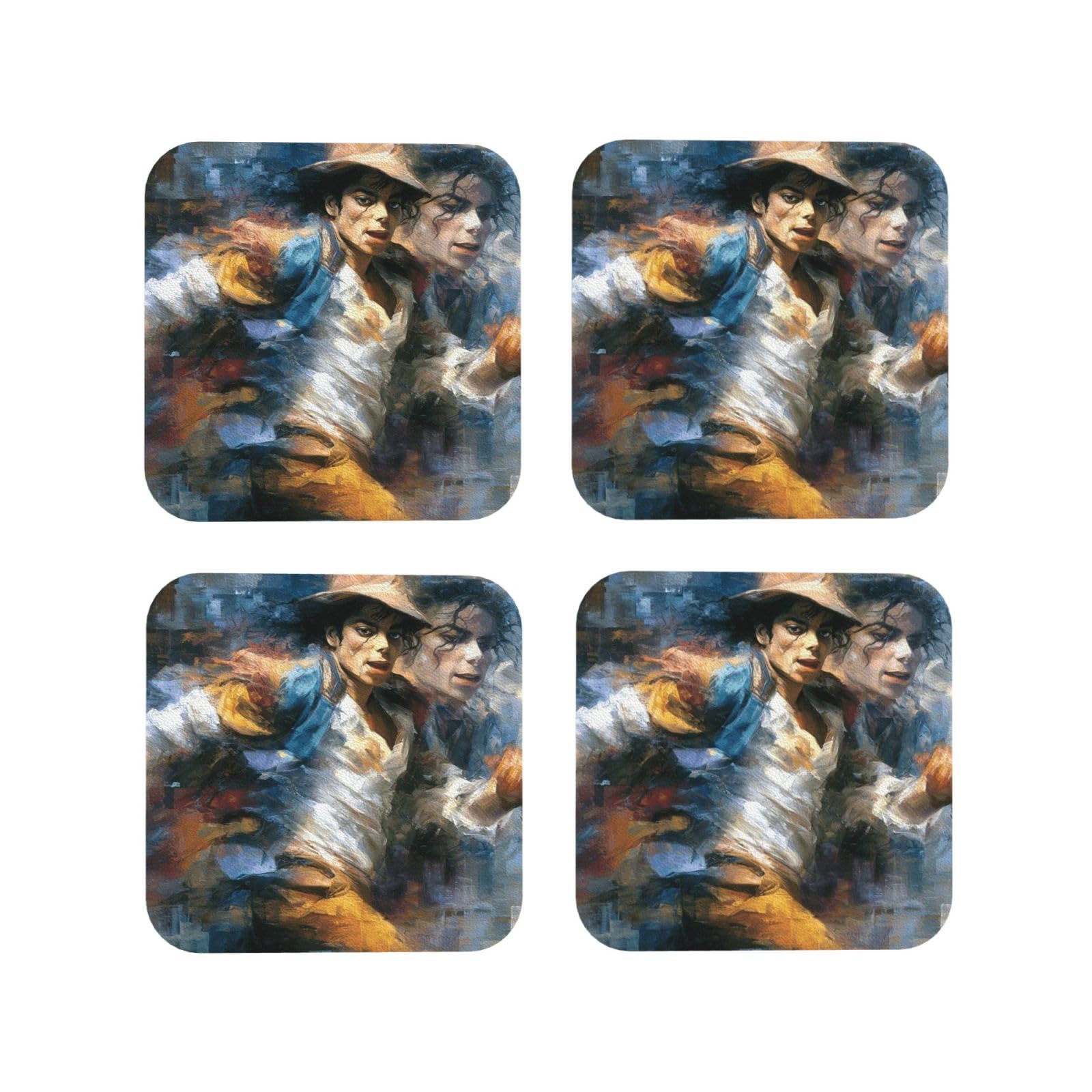 Coasters Set of 4 Round Leather Coaster Quick-Dry Drink Michael Jackson Coasters for Desk Absorbent Mugs Pads Tabletop Protection Pad Heat Resistant Coffee Cup Mat for Kitchen Bar