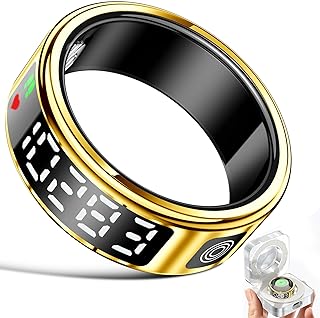 Gwenland Bague Connectée Homme Femme,Smart Ring Health Fitness Tracker avec écran LED,Bague Connectee IP68,Anneau Intelligent Compatible iOS/Android,Tracker d'activité/Fréquence Cardiaque/Sommeil