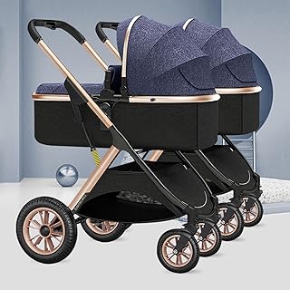 Twin Umbrella Stroller,Double Infant Stroller,Foldable Tandem Stroller for Twins Side by Side,Detachable 2 Single Carriage Double Seat,High Landscape Reversible Pushchair (Color : Blue)