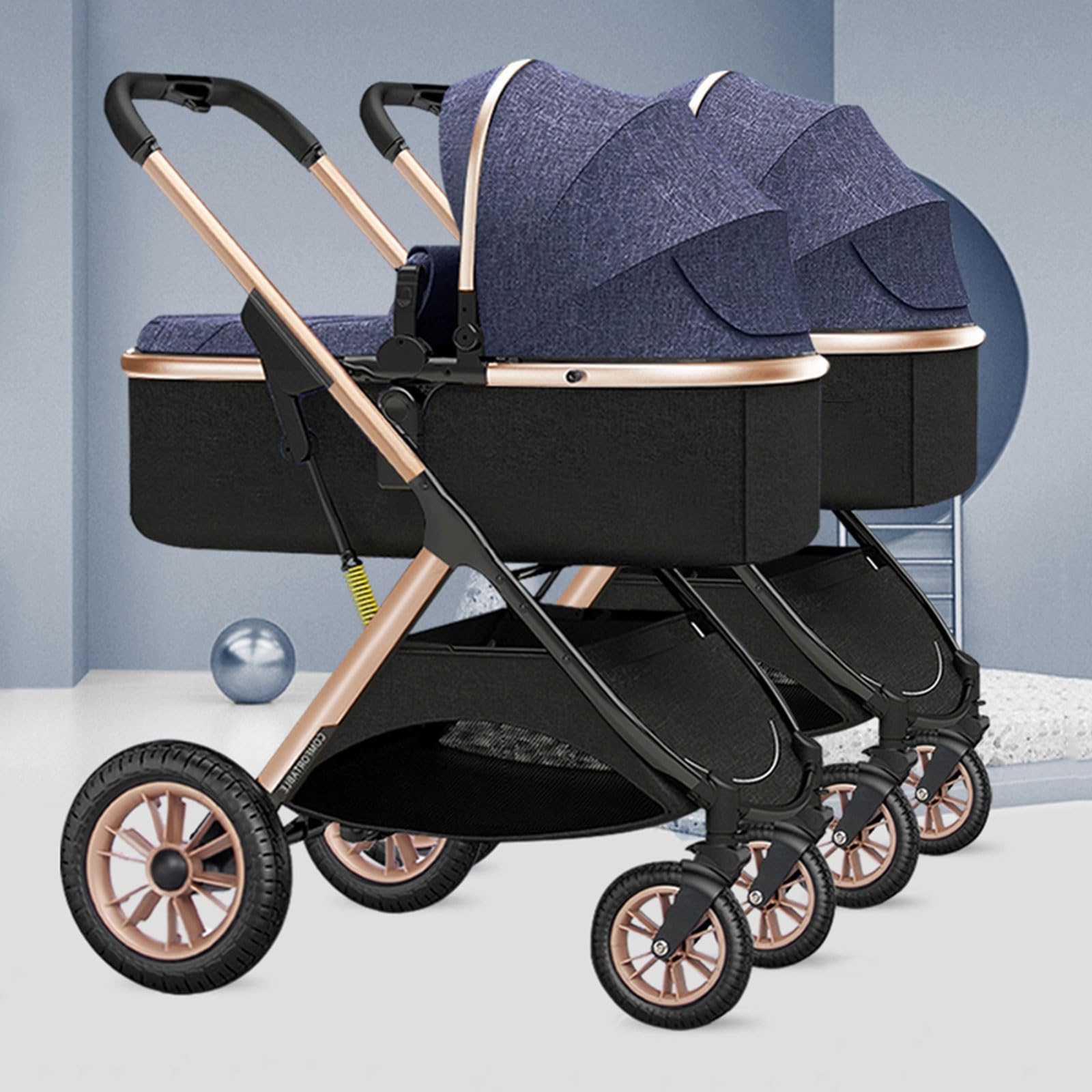 Cochecito Paraguas Gemelar,Cochecito Infantil Doble,Cochecito Gemelos Side By Side,Silla De Paseo Doble Desmontable Con 2 Asientos Individuales,Cochecito Reversible Paisaje Alto ( Color : Rosso )