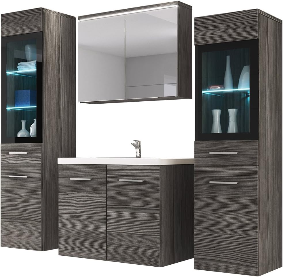 Belini Set Completo Bagno Nero Lucido – Mobile Lavabo Con Ceramica, Specchio Con LED Luna, Cassetti Soft Close - 2