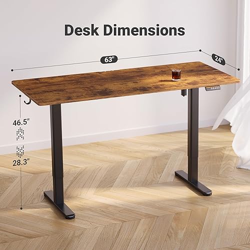 Miniatura 3 de Claiks Electric Standing Desk, Adjustable Height Stand up Desk, 63x24 Inches Sit Stand Home Office Desk with Splice Board, Black Frame/Rustic Brown