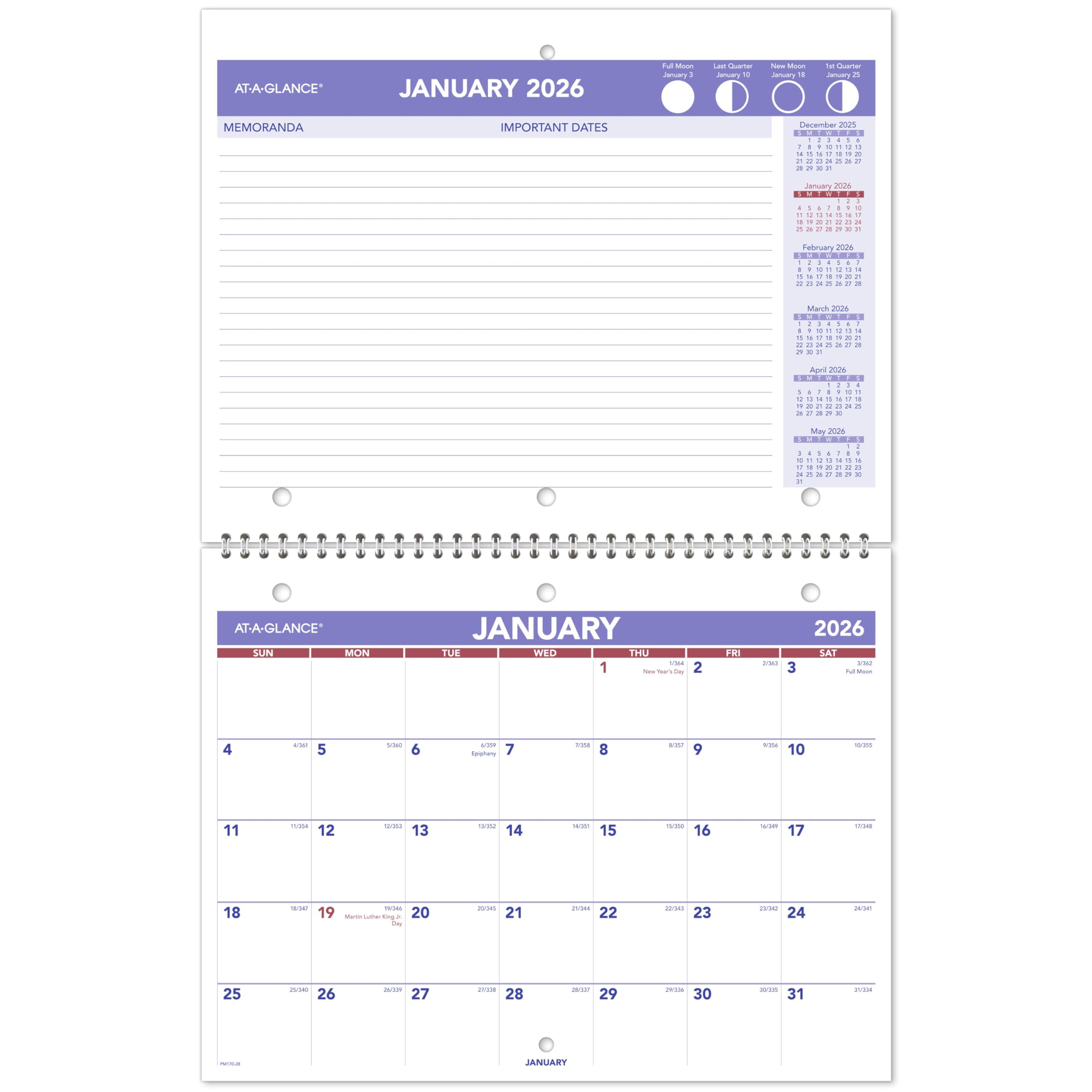 at-a-glance 2026 wall calendar 8534 x 1134 small unruled blocks monthly pm1702826