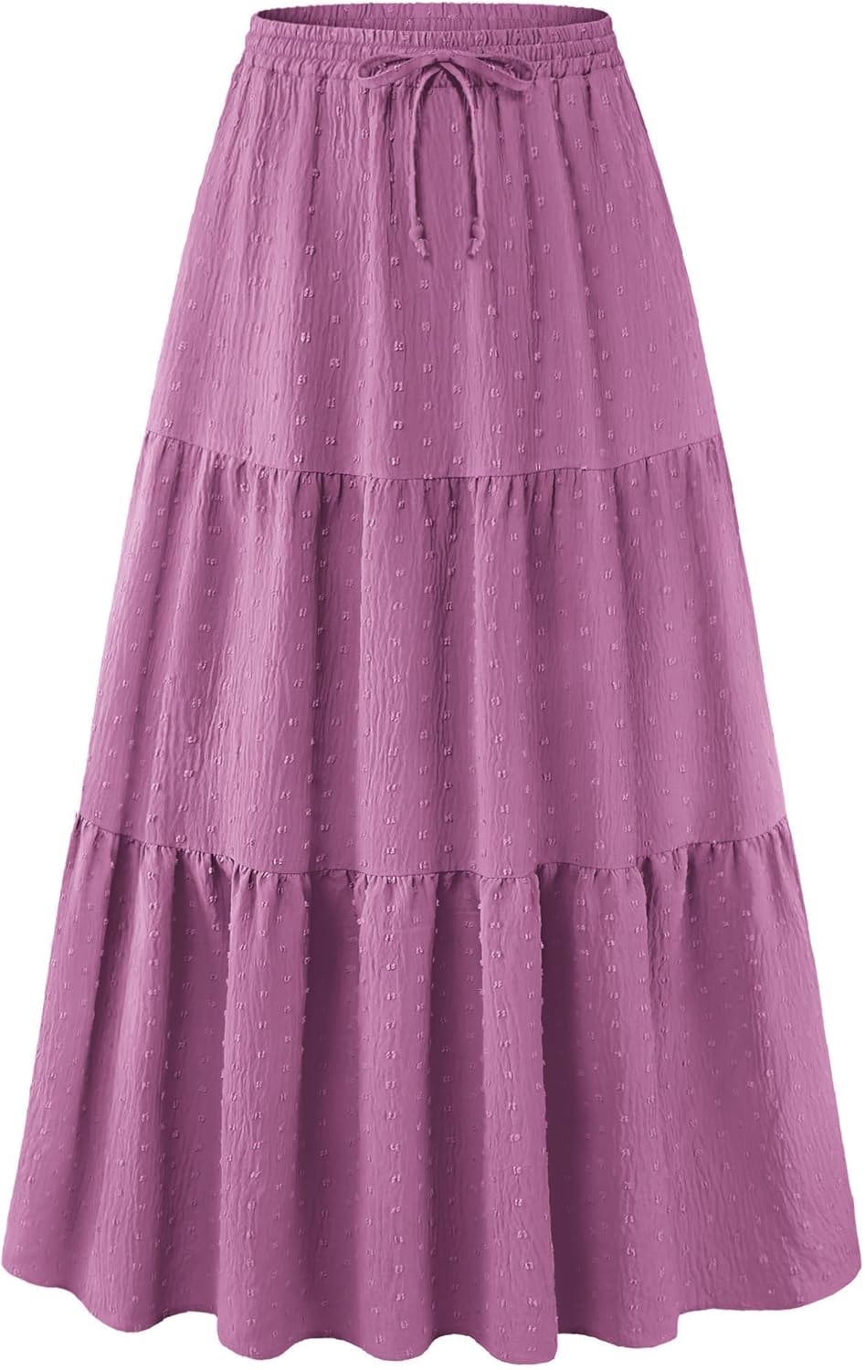 BLEVONH Women's Fall Boho High Waist Flowy Maxi Skirt Ruffle Tiered Swiss Dot Casual Long Skirts and Pockets - Image 3