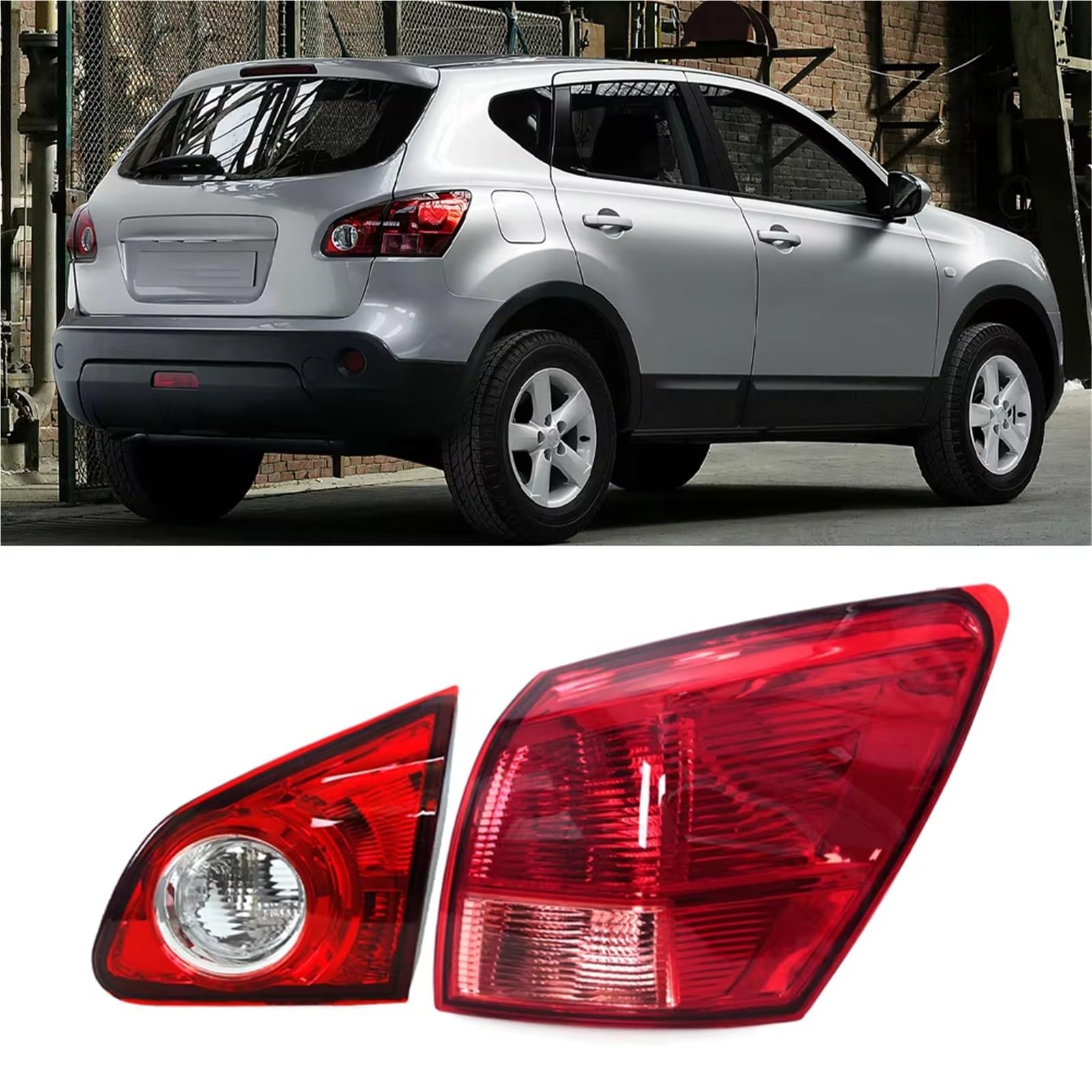 Faros Traseros para Nissan para Qashqai 2007 2008 2009 2010 Luz Trasera Exterior del Coche Luz Trasera Interior Lámpara Freno Señal Sin Bombilla Pilotos Traseros(Outside Right)