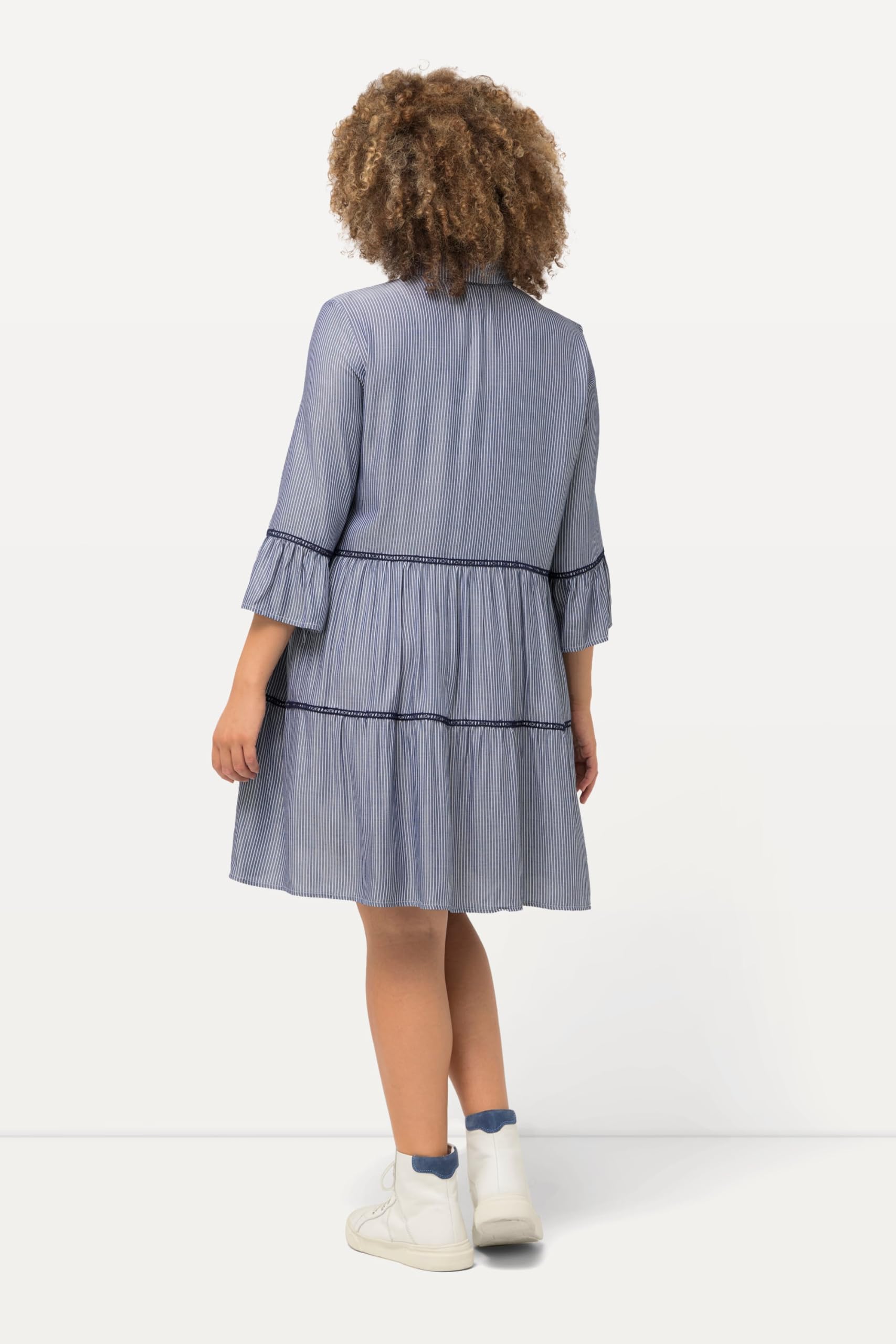 Ulla Popken Femme Grandes Tailles Robe, Bandes brodées, Coupe évasée, col Chemise, Manches 3/4 827335
