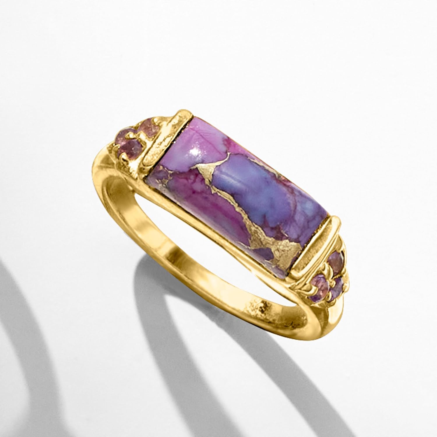 Ross-Simons Purple Turquoise and .10 ct. t.w. Amethyst Ring in 18kt Gold Over Sterling - Image 4