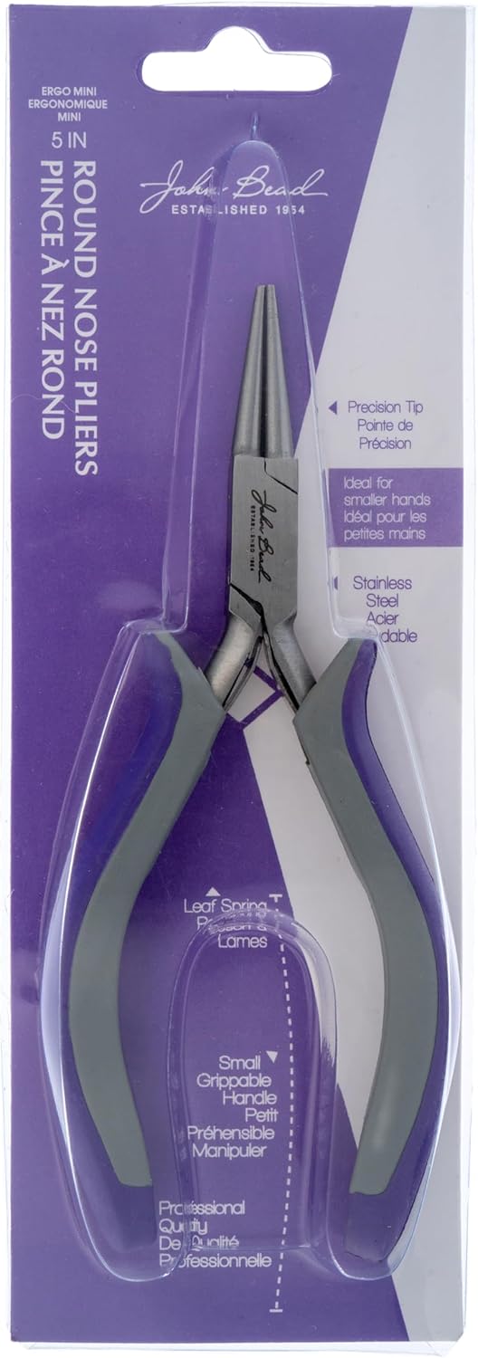 John Bead Ergo Minis 5in Round Nose Pliers | Multi Purpose Tool | Jewelry Tool | Stainless Steel
