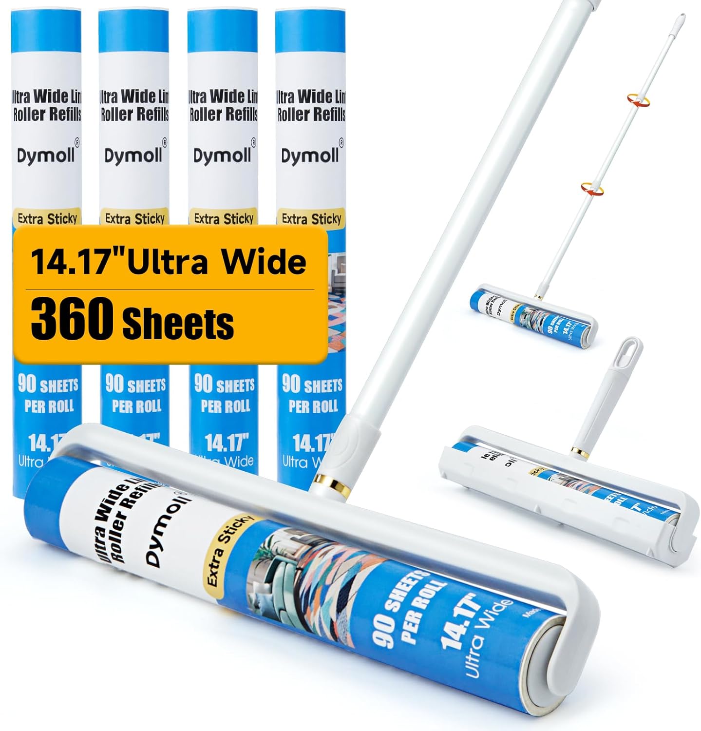 14.17″ Large Lint Rollers for Pet Hair Extra Sticky, 360 Sheets Roller with Long Handle for Cleaning Carpets, Clothing, Couch, Furniture Wall Cleaner Mop Dust Remover 14.17″ Large Lint Rollers for Pet Hair Extra Sticky, 360 Sheets Roller with Long Handle for Cleaning Carpets, Clothing, Couch, Furniture Wall Cleaner Mop Dust Remover