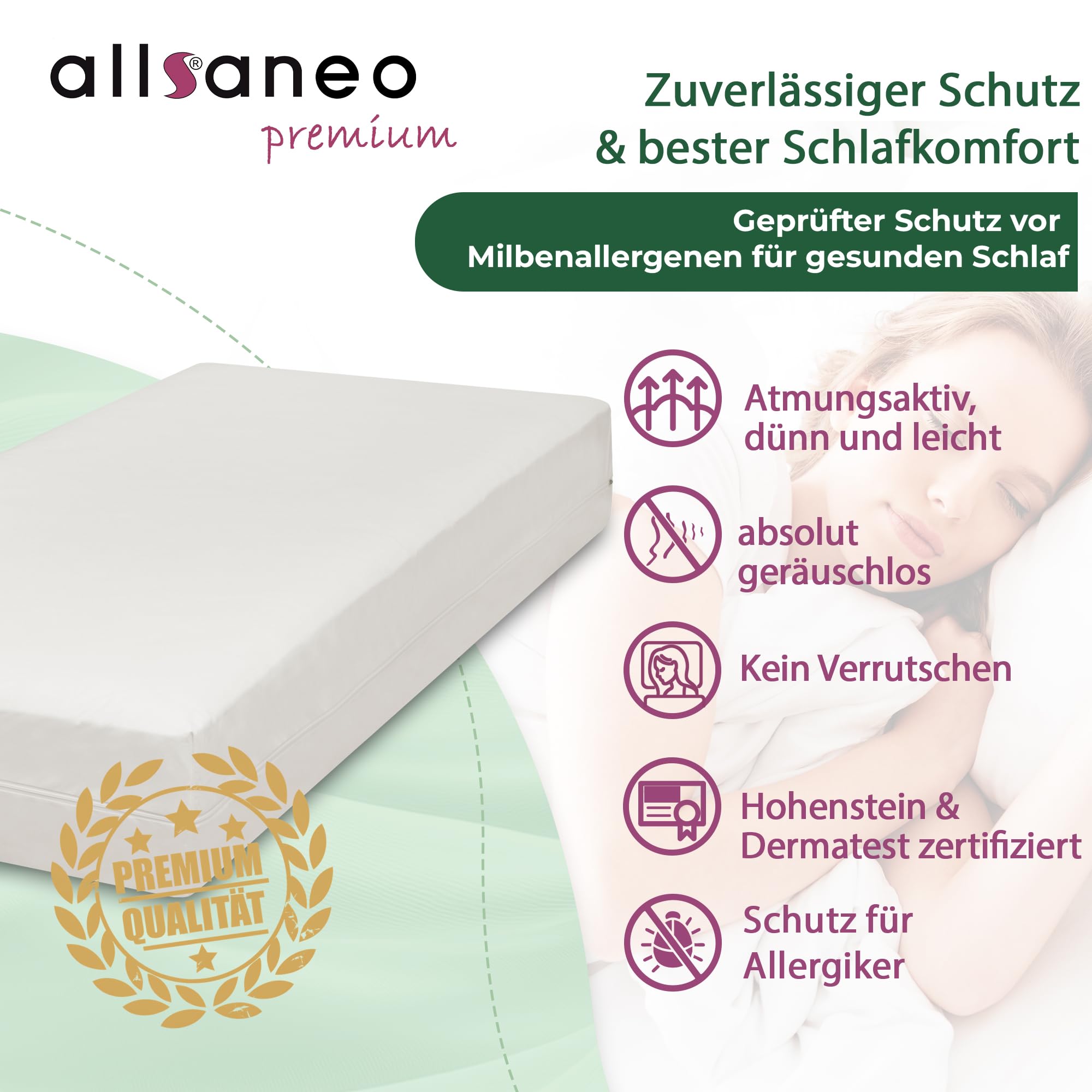 allsaneo Premium Allergiker Matratzenbezug 140x200x24 cm | Allergie Bezug extra weich und leicht | Anti Milben Encasing | Milbenschutz | allergendichter Zwischenbezug | Hohenstein Zertifiziert