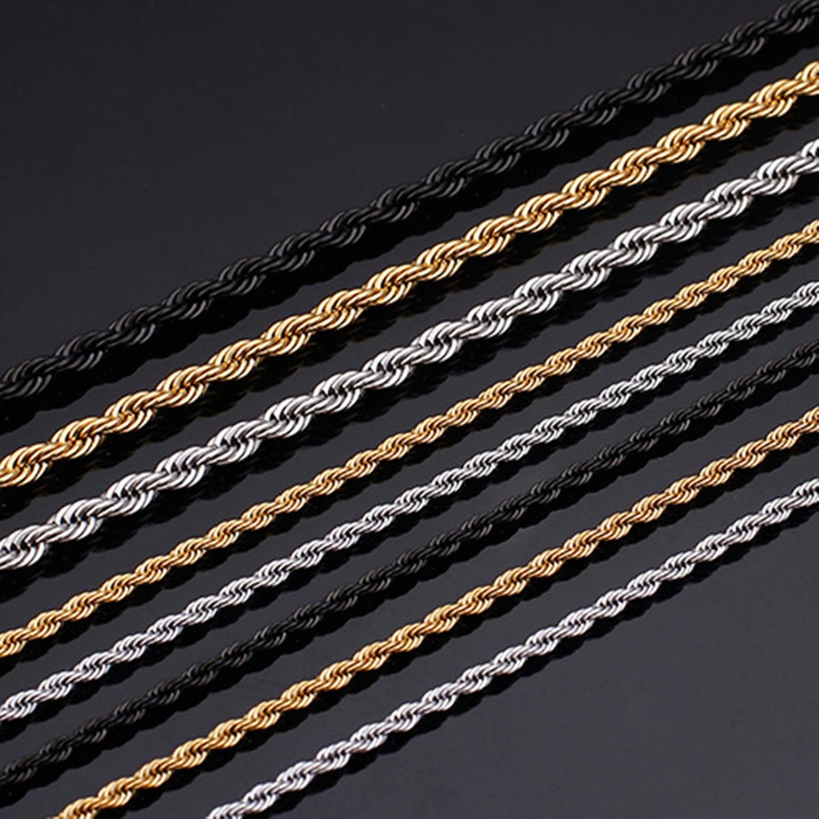 FLXHHX 30-45cm Ringe, Armbänder, Ohrringe und andere Juweliere für Männer aus geschliffenem Stahlringe mit Gold/Silber/Black-Tupelreifen (2.4-4.7mm)
