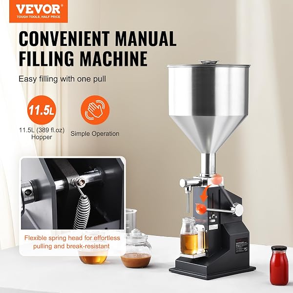 VEVOR Machine de Remplissage de Liquide Pâte Manuelle 5-100 mL Remplisseuse de Bouteille Réglable Acier Inoxydable avec Trémie pour Lait, Eau, Jus, Huile Essentielle, Shampoing, Miel, Crème Cosmétique - 2