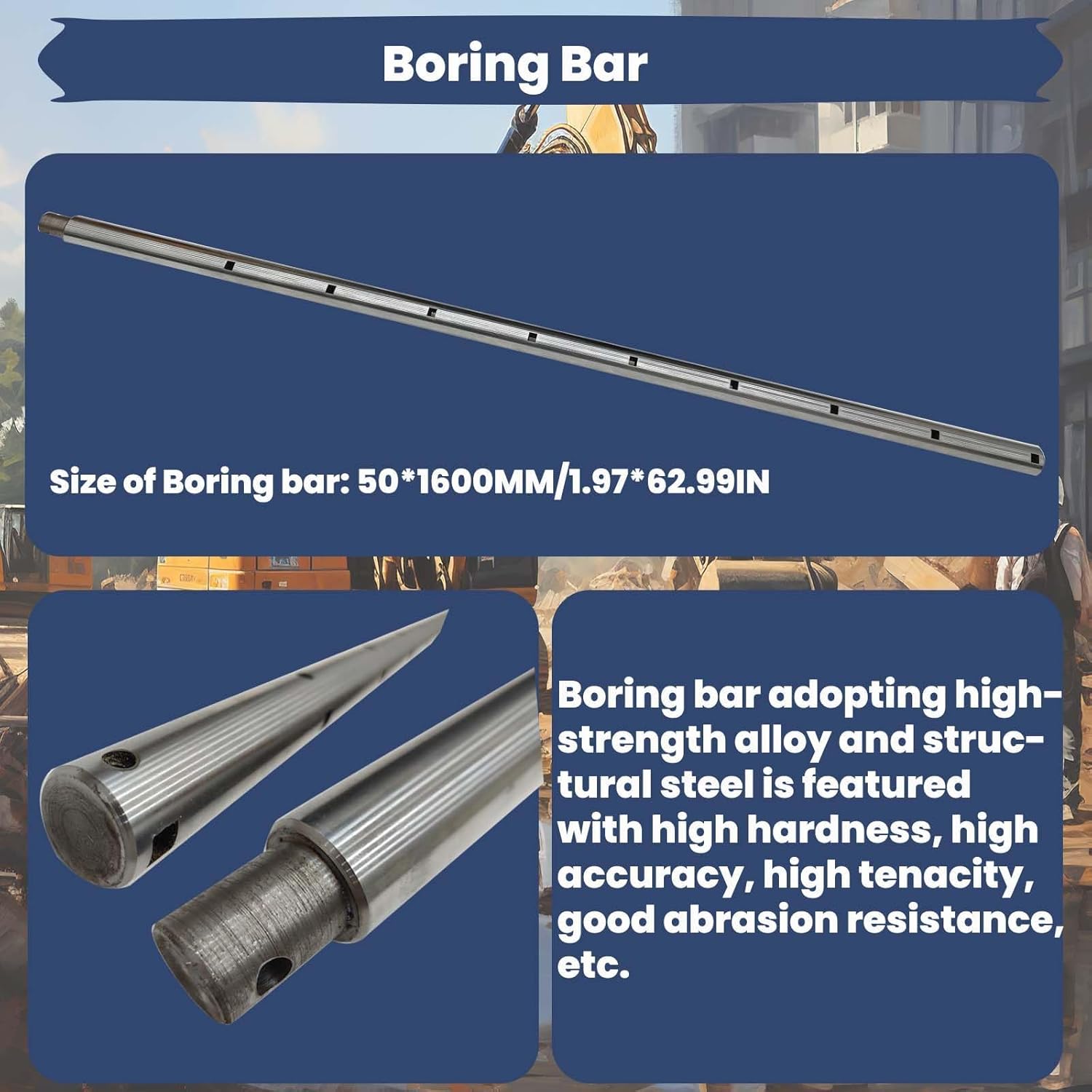 Portable Line Boring Hole Drilling Machine Features End Face Repair, 2.16-7.87inch Bore Diameter, with 5.24ft Bar Rod Control Handle for Excavator Loader Engineering Machinery Boring