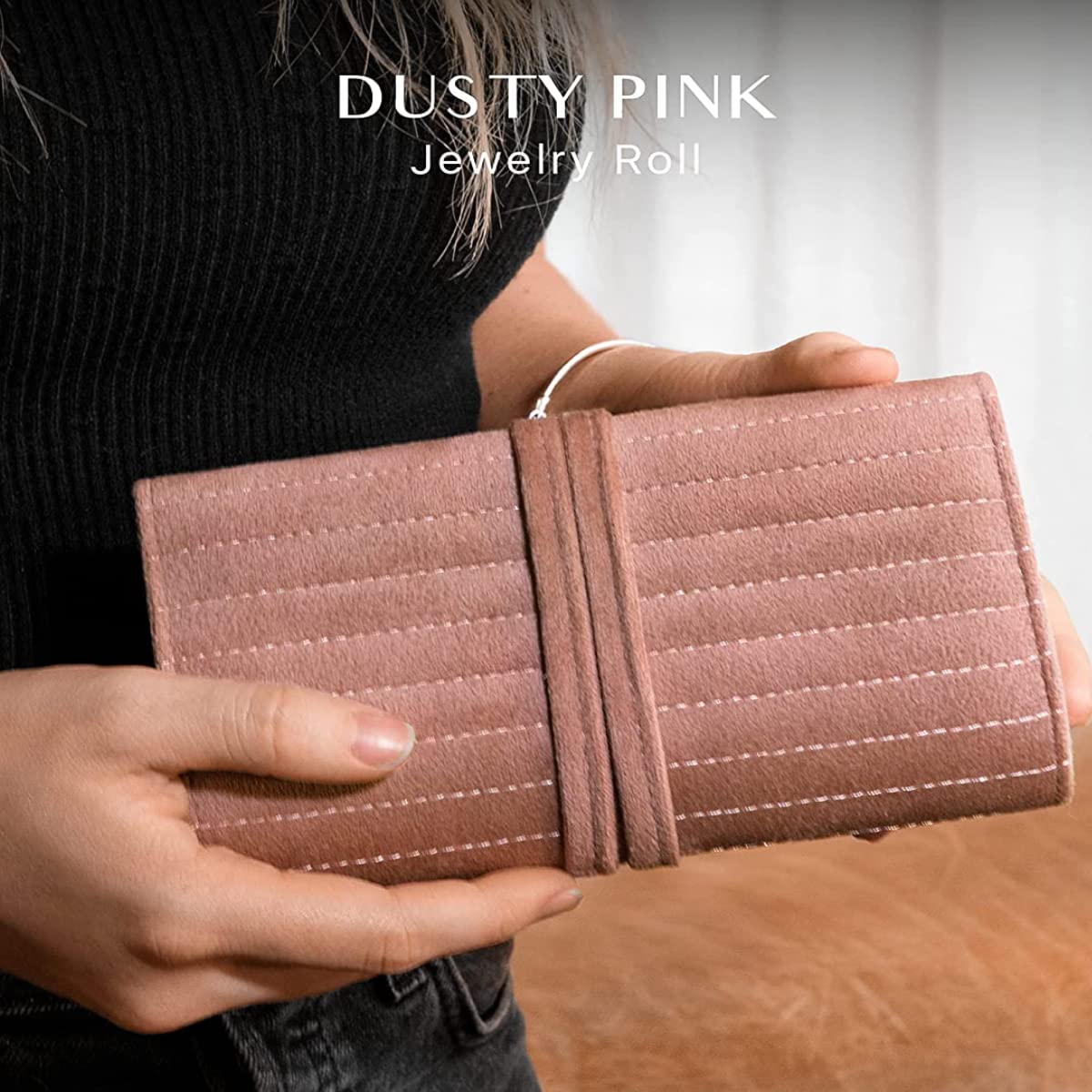 Pochette Bijoux Voyage, Rouleau de Rangement Bijoux en Velours, Porte Bijoux pour Femmes, Sac de Organisateur pour Colliers, Bracelets, Boucles d'oreilles, Idéal pour Voyage, Vacance, etc