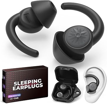 Ear Plugs for Sleeping Reusable Earplugs for Sleep, Snoring Blocking, Concert, Travel, Airplane, 2 Pairs Washable Soft Silicone Noise Cancelling Ear Plugs Black