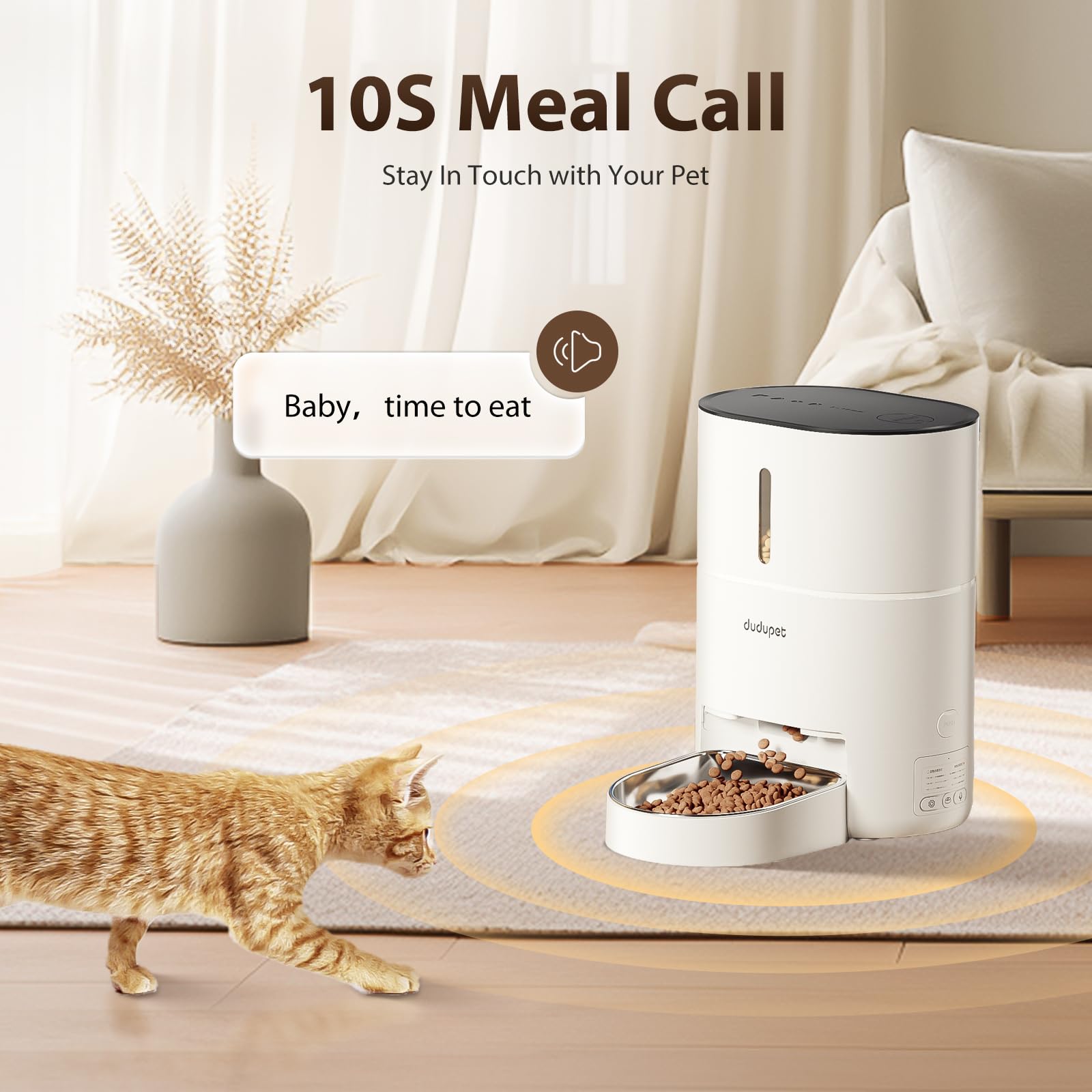 Comedero Gato Automatico 4L- Alimentador Automatico Gatos, 2.4G WiFi Control Remoto Doble Alimentación, Grabación de Voz en 10 Segundos, Bol de Acero Inoxidable