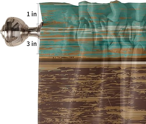 Miniatura 4 de Juego de cortinas y cenefas de cocina, estilo rústico de granja, con niveles retro, madera, verde azulado, verde, marrón, semitransparentes