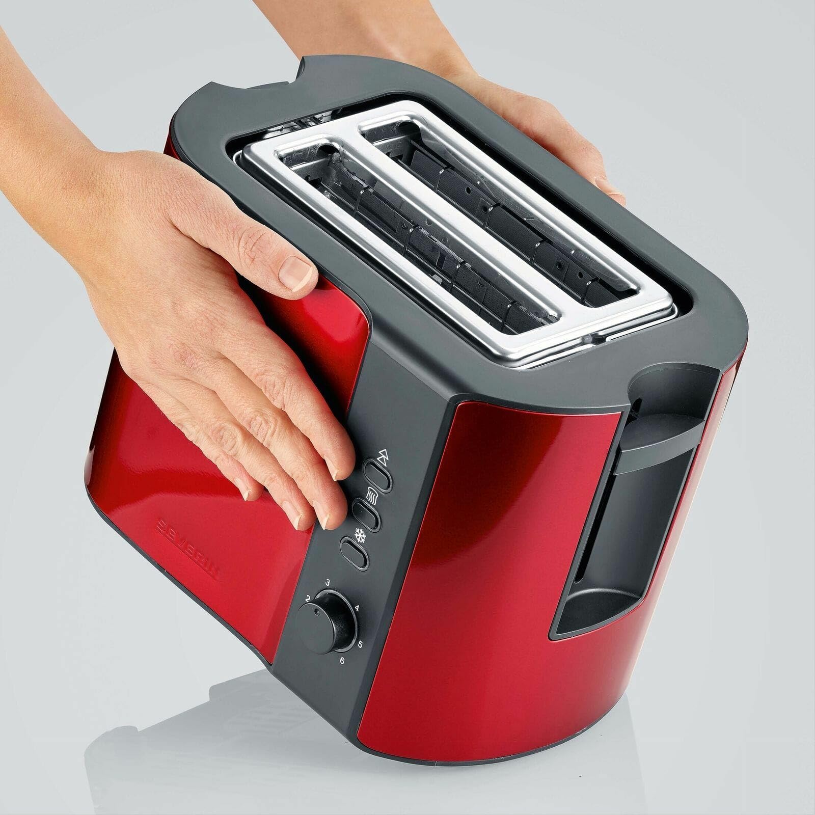 SEVERIN Tostapane Automatico Con Griglia Scaldapanini Integrata, Anche Per Fette Spesse, Per Tostare, Scongelare E Riscaldare, 800 W, Rosso Metallizzato / Nero, AT 2217