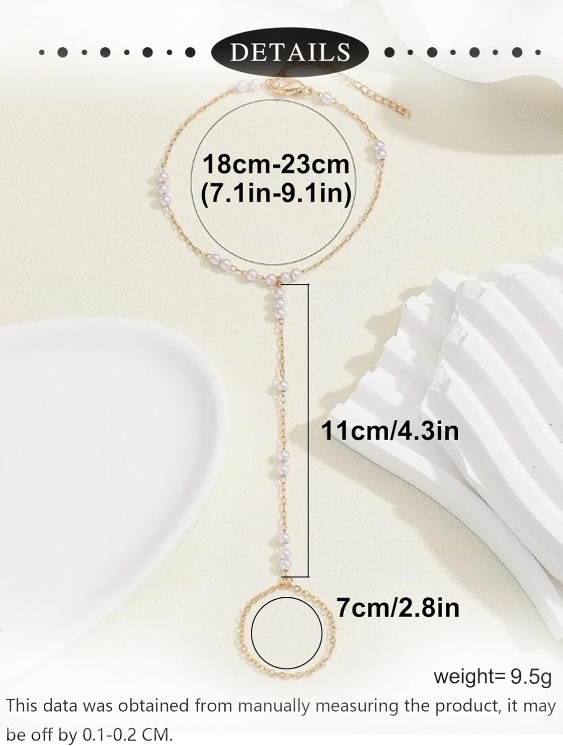 MODRSA Hand Chain Bracelet Gold Hand Chain Ring Bracelet Hands Chains Jewelry Rhinestone Pearl Handchain Finger Bracelets Non Tarnish Waterproof Trendy Dainty Bridesmaid Accessories - Image 3