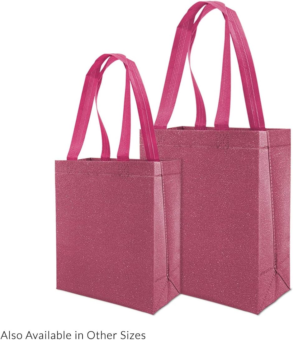 Frее Shірріng Ovеr $50 Red Gift Bags - 12 Pack Medium Red Reusable Gift Bag Tote with Handles, Glitter Metallic Bling Shimmer, Eco Friendly for Kids Birthday Parties, Bridesmaids, Party Favors, Grocery Shopping - 8x4x10