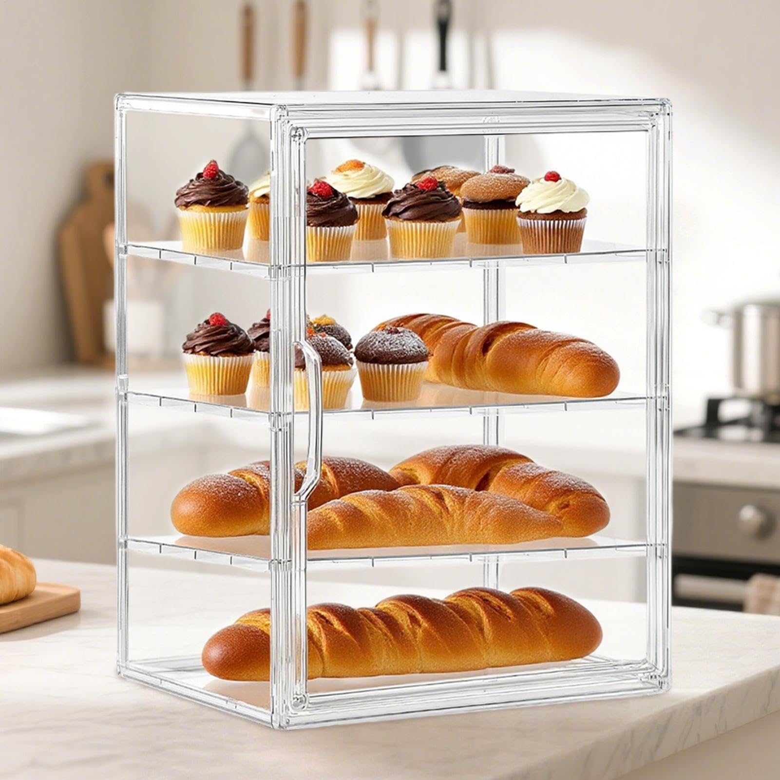 Generisch Vetrina per prodotti da forno – 4 strati contenitore per il pane per bancone della cucina,Contenitore ermetico per alimenti per, pasta domestica, panino fatto in casa