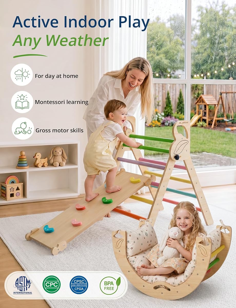 BlueWood 8-in-1 Pikler Triangle Set, Toddler Climbing Toys Indoor view 2