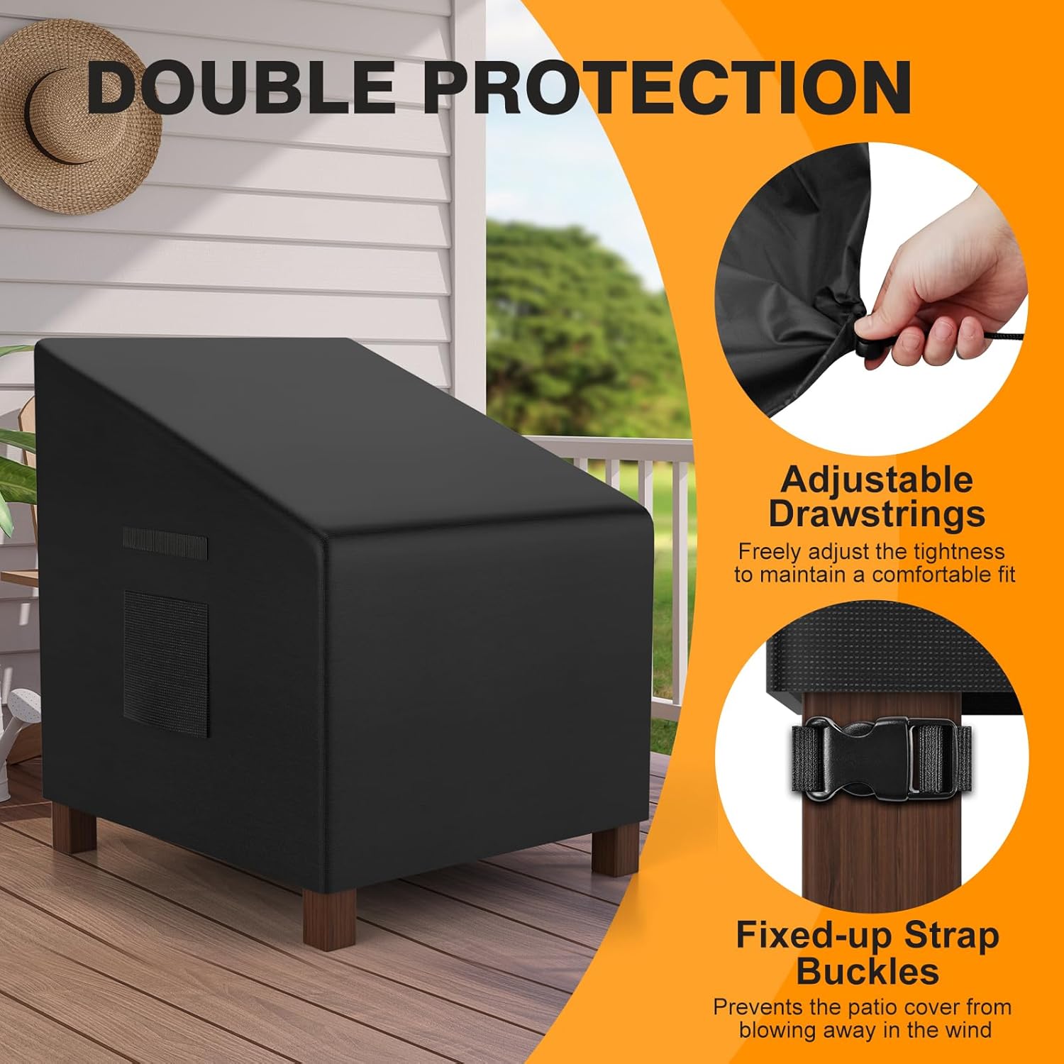 Patio Chair Covers Waterproof Heavy Duty Outdoor Furniture Cover with Air Vents for Lounge Lawn Deep Seat Outdoor Chair Black 32W x 37D x 36H Inches (2 Pack)