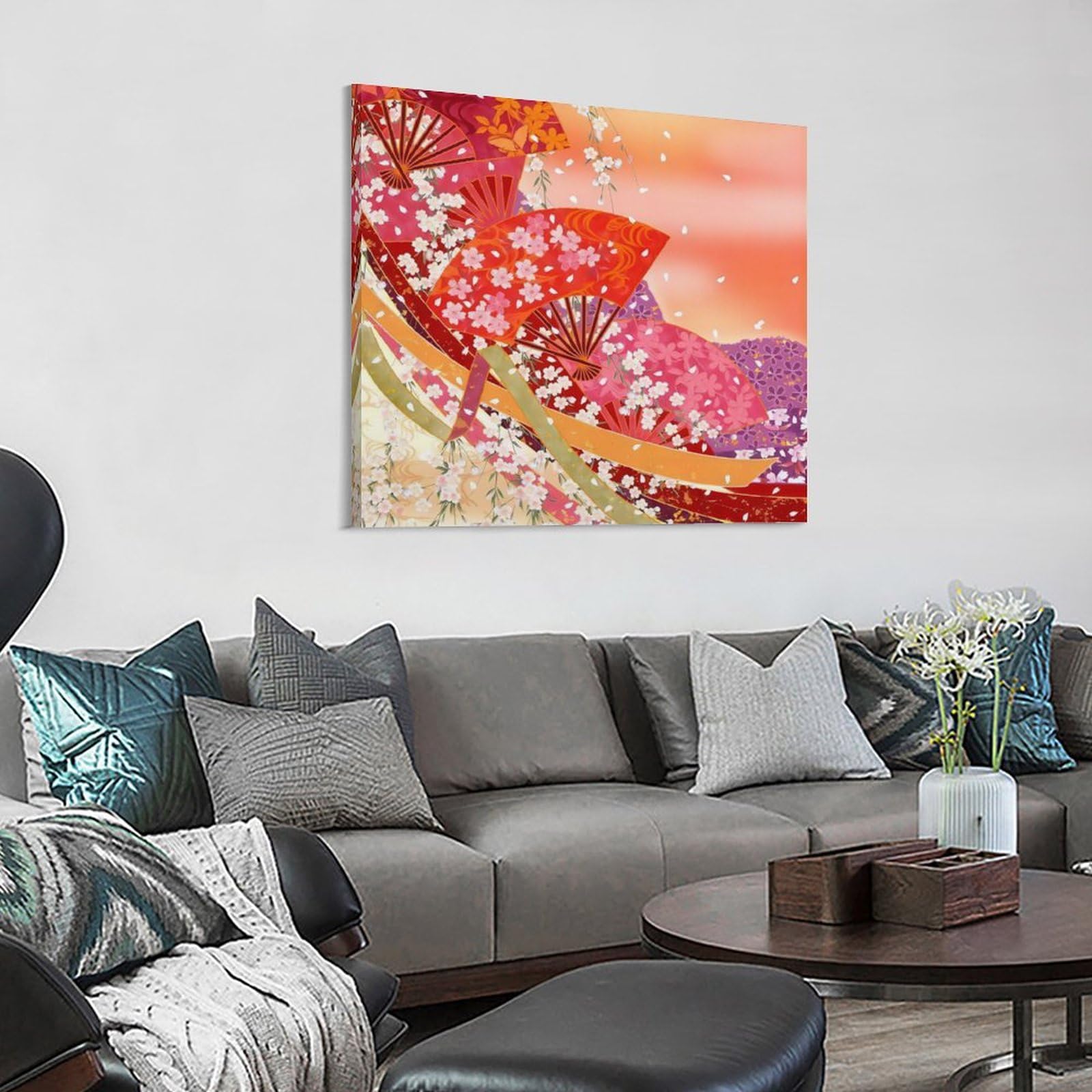 Amazon.co.jp: 壁アート 和風 和柄 春 桜散る 木枠付き 装飾画