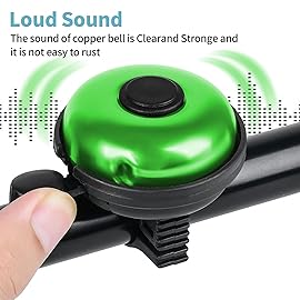 Xthuge Classic Bike Bell, Aluminum Bicycle Bell, Loud Crisp Clear Sound Bicycle Bike Bell for Adults Kids(Green-Left Hand Use)
