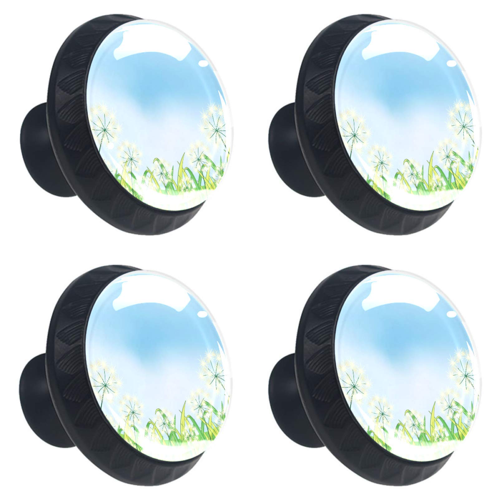 Bouton de meuble pissenlit bleu lot de 4 poignées tiroir et placard