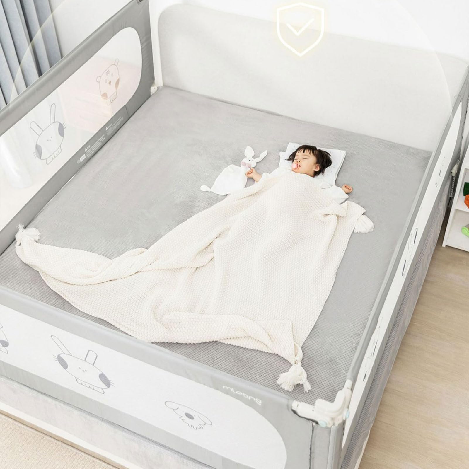 HUHJYUGE Bed Rail Guard, Barandilla de Cama para Niños, Barrera de Seguridad para Cama Bebé, con Elevación Vertical/Doble Cierre de Seguridad, Protección Anticaídas (2m)