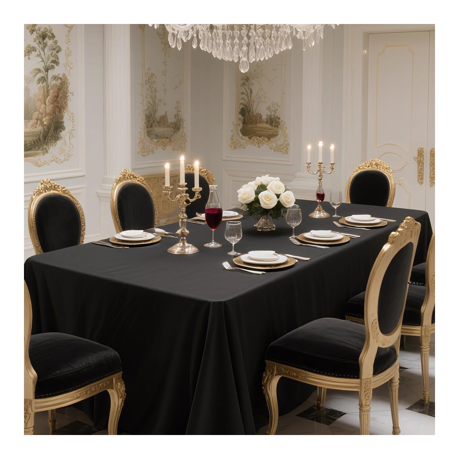 Nappe en polyester noire de qualité supérieure pour table de mariage et réception 200x400