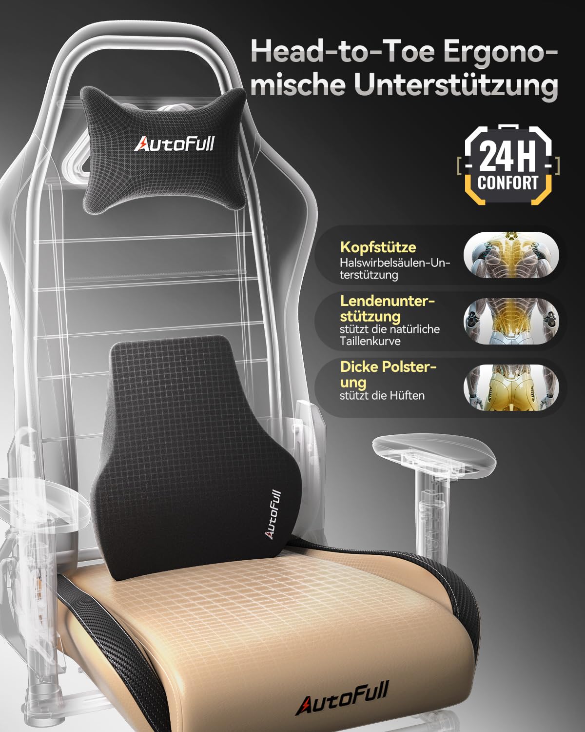 AutoFull C3 Sedia Gaming, Ergonomica Sedia da Gaming con Schienale Regolabile 155°, Supporto Lombare Ergo 3D, Poggiapiedi, Pelle PU - Design in Stile Racing (Marrone)