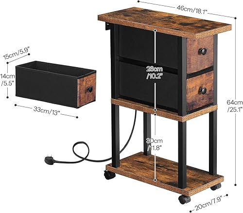 Miniatura 3 de HOOBRO Mesa auxiliar pequeña y estrecha con estación de carga, mesa auxiliar delgada para espacios pequeños, mesita de noche delgada con salida de