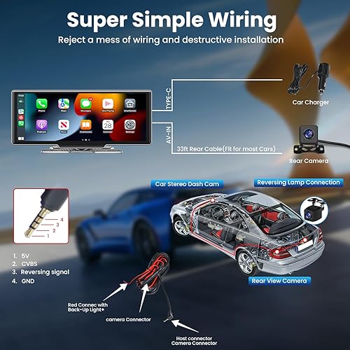 Miniatura 6 de SANPTENT Estéreo portátil inalámbrico para automóvil Apple CarPlay, radio de pantalla táctil FHD de 10.26 pulgadas, Android Auto, grabación de bucle