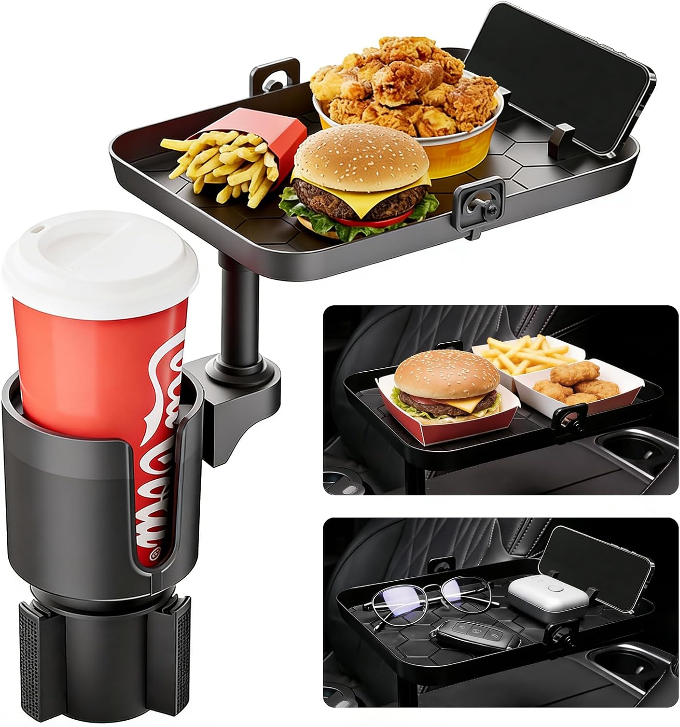Cup Holder for Car Compatible with Tesla Model Y/3 - Car Cup Holder Tray Phone 9.5 inch Expander, Insert 16-46 Oz Bottles, Removable Car Holder Table Fit Most Car, Ideal for Travel Road Trip