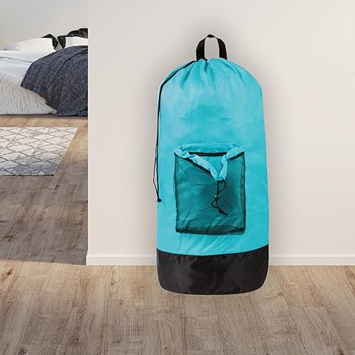 Miniatura 9 de Mochila de lavandería con correas, resistente para estudiantes universitarios, viajes Bolsas portátiles para cestas de lavandería, Turquesa,