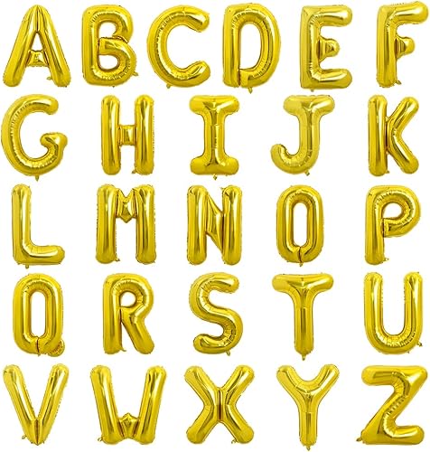 TONIFUL 52 globos dorados de 16 pulgadas de la A a la Z, con frase personalizada, letras del alfabeto de Mylar para crear tu propia bandera,