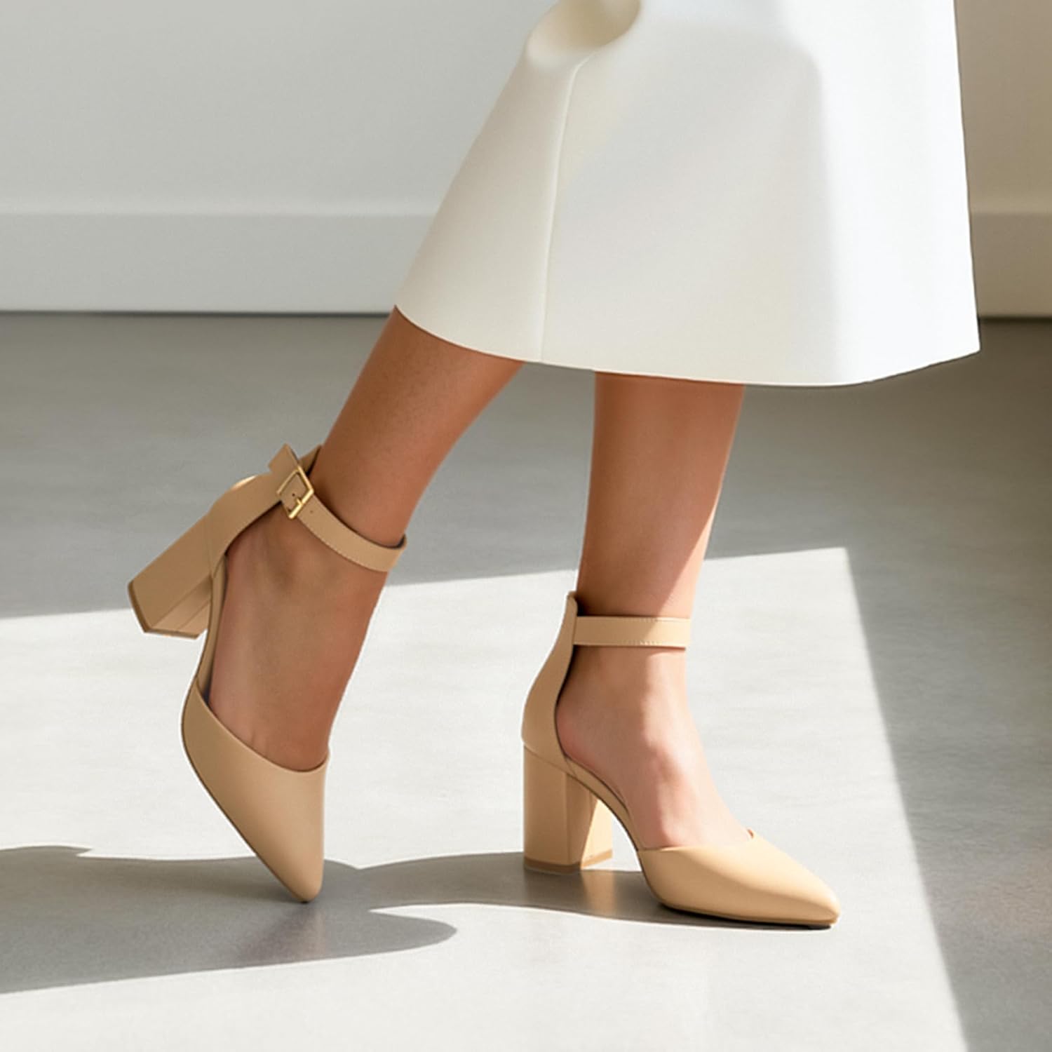 DREAM PAIRS Women's Closed Pointed Toe High Chunky Heels Pumps Ankle Strap Dress Shoes for Wedding Office Party, 3 Inches - Image 3