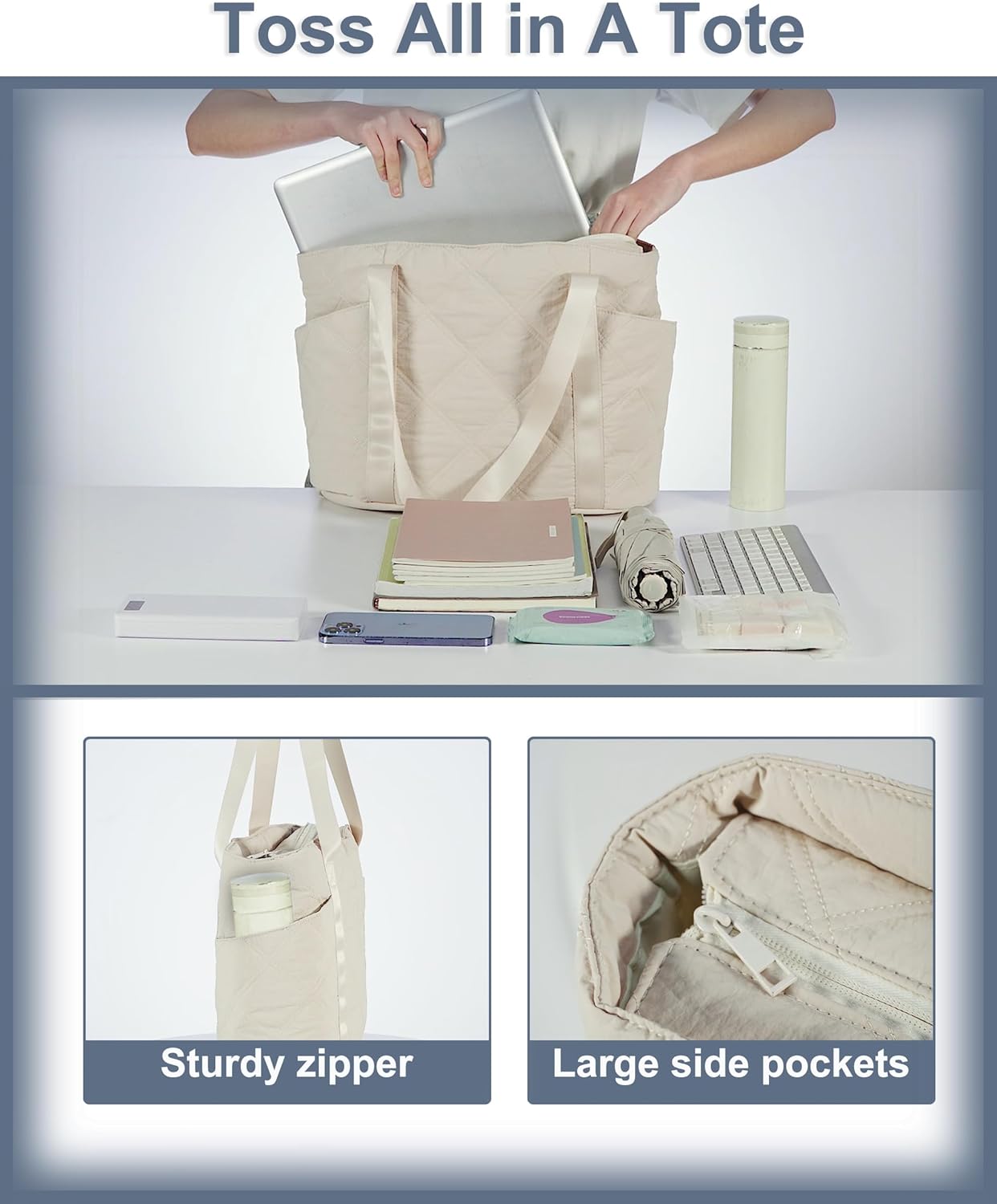 SUPACOOL Tote HandBag for Women, Womens Crossbody Purse Bags, Lightweight Womens Tote Handbags, Quilted Puffy Totebag - Image 6